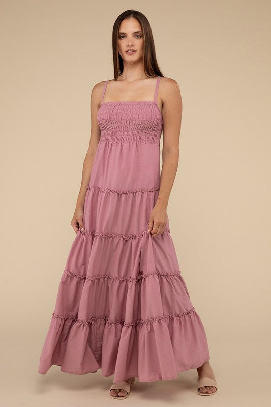 smocked top maxi dress Woven Smocked Top Tiered Cami Maxi Dress