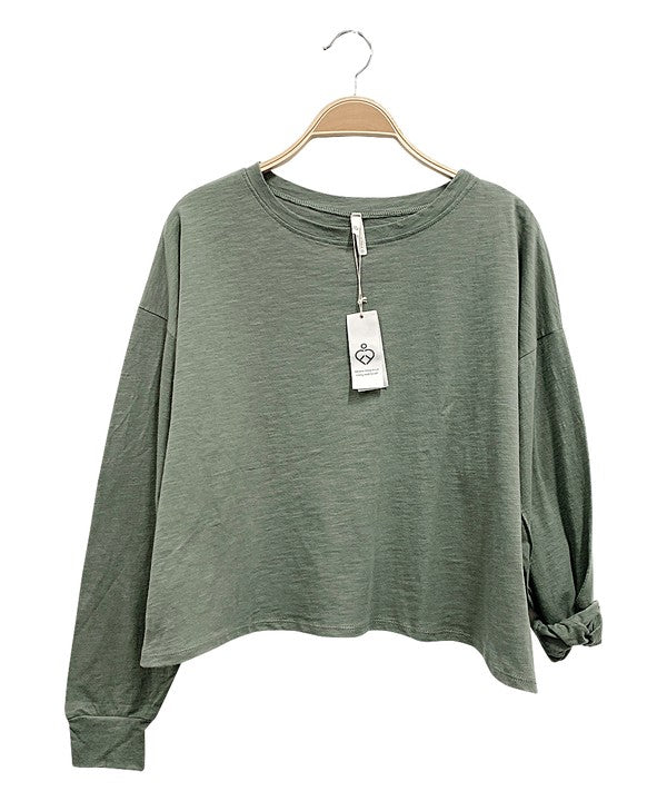 PRE WASHED COTTON OVERSIZED LONG SLEEVE T