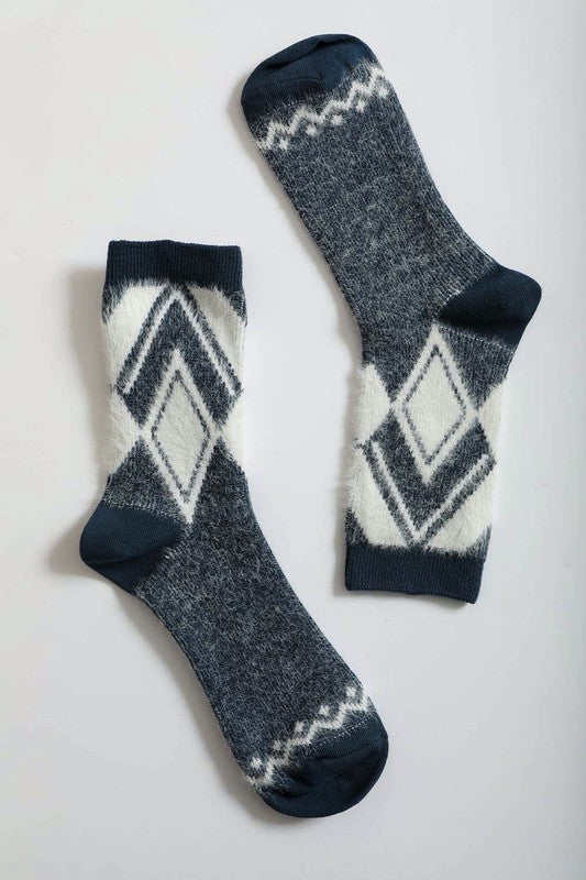 Faux Mohair Diamond Pattern Socks