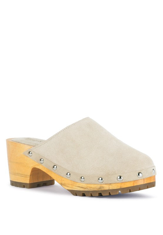 CEDRUS FINE SUEDE STUDDED CLOG MULES