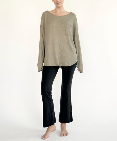BAMBOO WAFFLE LONG SLV OVERSIZE PULLOVER T
