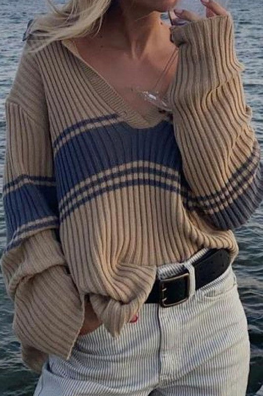 Ribbed polo sweater