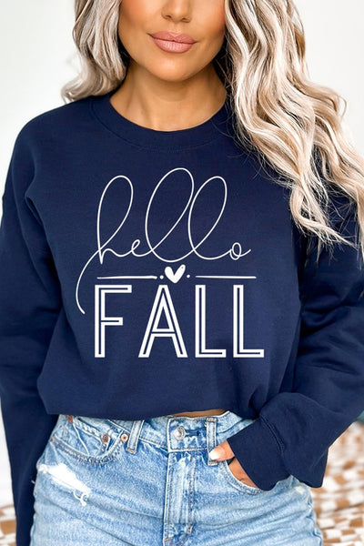 Hello Fall Tiny Heart Graphic Sweatshirt