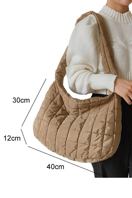 Beige Quilted Zipper Large Jennie  Shoulder Bag