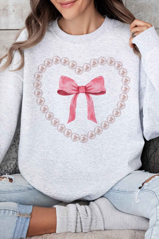 PEARL HEART BOW OVERSIZED SWEATSHIRT