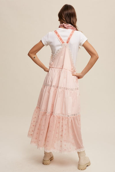 Laced and Tiered Romantic Overall Maxi Dress