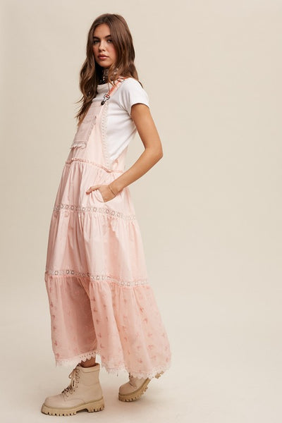 Laced and Tiered Romantic Overall Maxi Dress