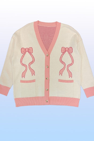 Varsity knit bow cardigan