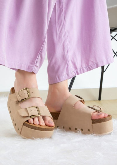 NINA DOUBLE BUCKLE BANDS COMFORTABLE FLATFORM