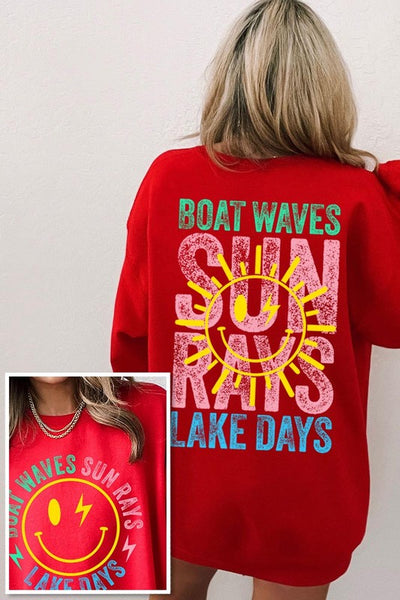 Boat Waves Sun Rays Graphic Fleece Sweatshirts