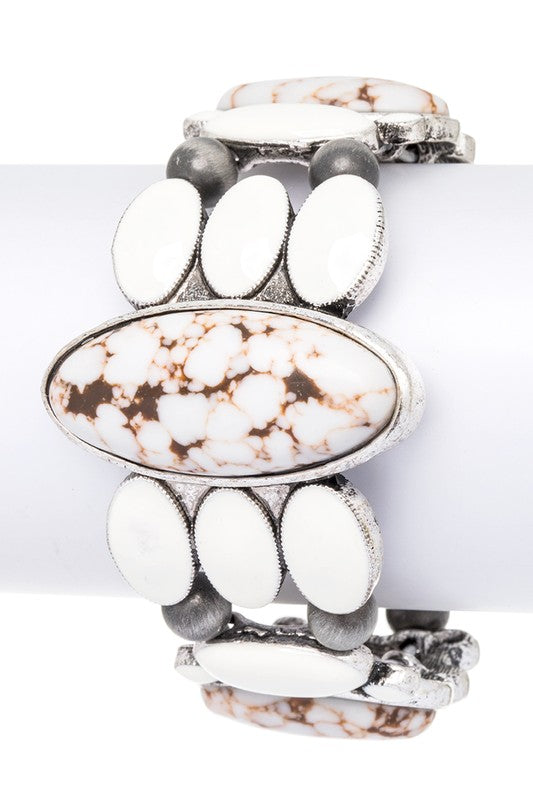 Oval Stone Enamel Stretch Western Bracelet