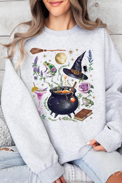 Halloween Witch Collage Graphic Fleece Sweatshirts