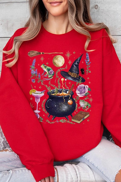 Halloween Witch Collage Graphic Fleece Sweatshirts