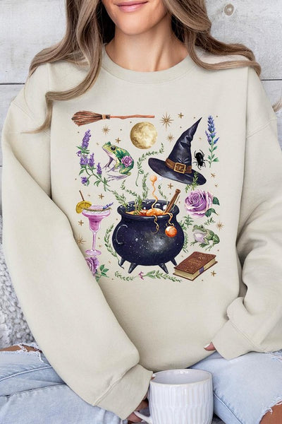 Halloween Witch Collage Graphic Fleece Sweatshirts