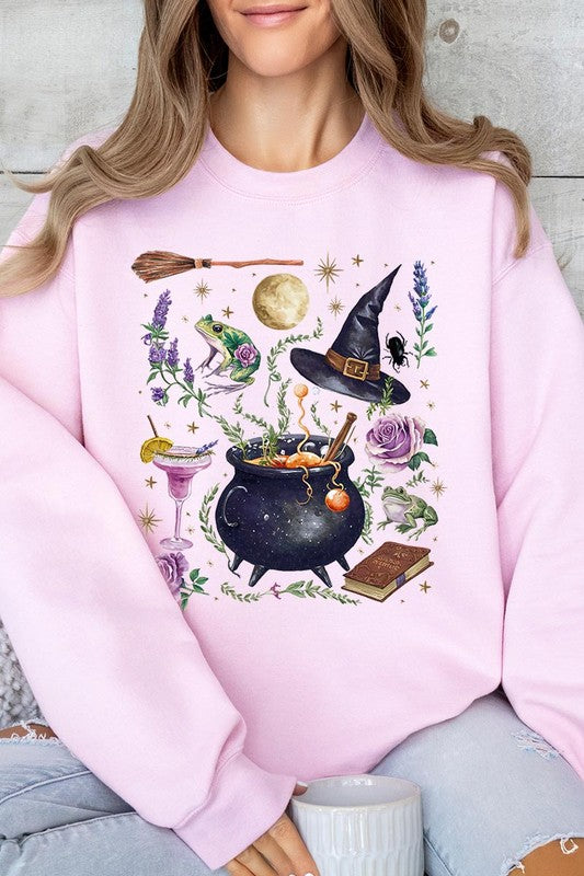 Halloween Witch Collage Graphic Fleece Sweatshirts