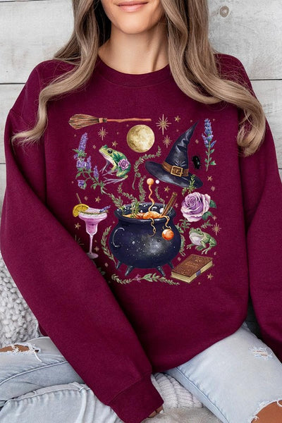 Halloween Witch Collage Graphic Fleece Sweatshirts