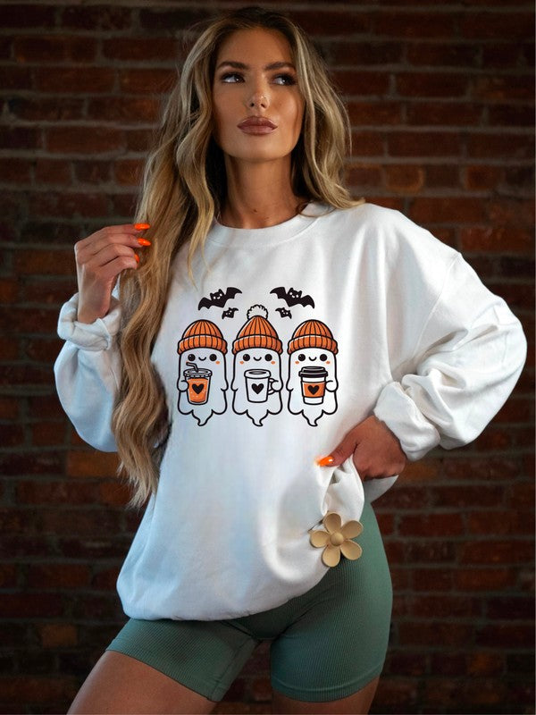 3 Ghosts Coffee Graphic Crewneck Sweatshirt