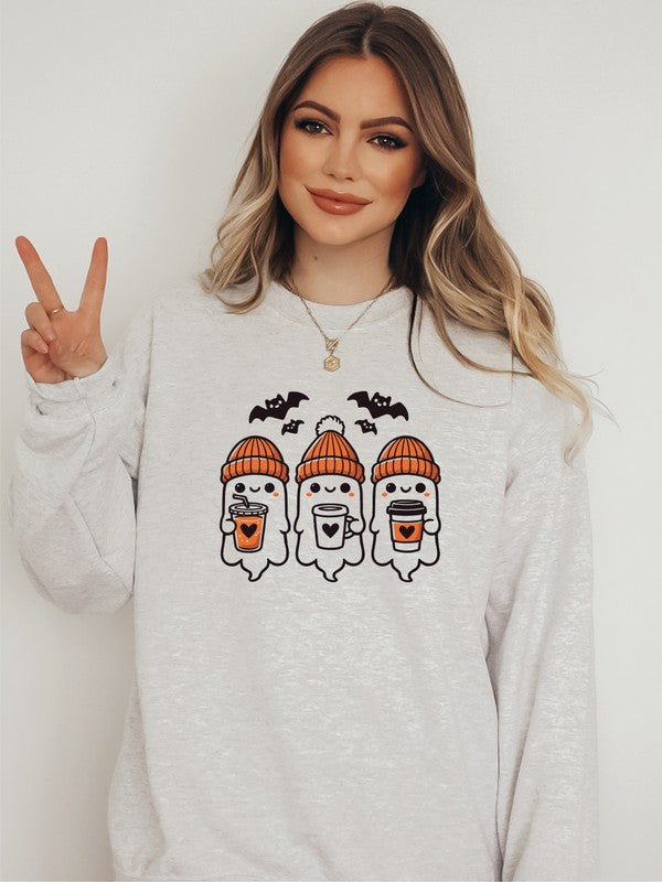 3 Ghosts Coffee Graphic Crewneck Sweatshirt