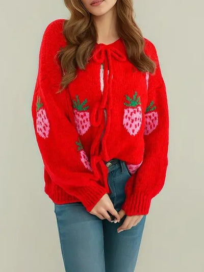 Strawberry Tie front Cardigan