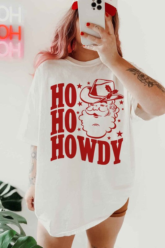 HO HO HO HOWDY CHRISTMAS OVERSIZED GRAPHIC TEE