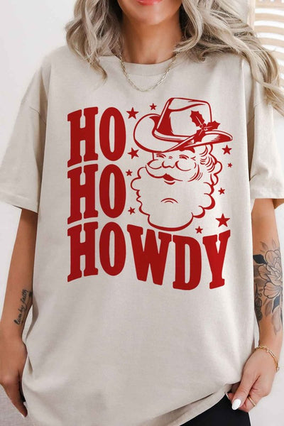 HO HO HO HOWDY CHRISTMAS OVERSIZED GRAPHIC TEE