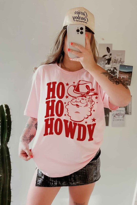 HO HO HO HOWDY CHRISTMAS OVERSIZED GRAPHIC TEE