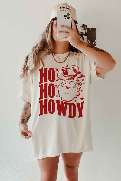 HO HO HO HOWDY CHRISTMAS OVERSIZED GRAPHIC TEE