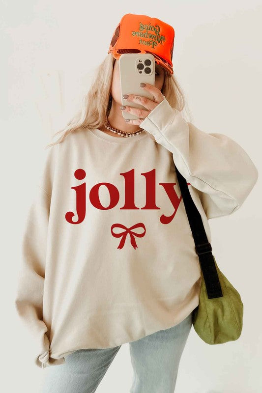 PLUS SIZE JOLLY CHRISTMAS BOW GRAPHIC SWEATSHIRT