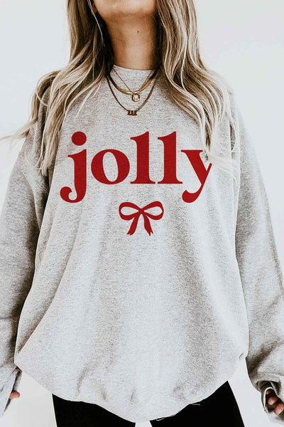 PLUS SIZE JOLLY CHRISTMAS BOW GRAPHIC SWEATSHIRT