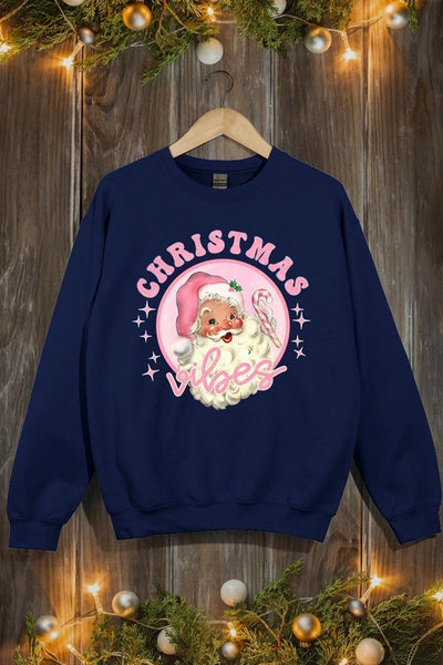 Pink Christmas Vibes Graphic Fleece Sweatshirts