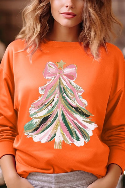 Faux Glitter Pink Bow Christmas Tree Sweatshirts