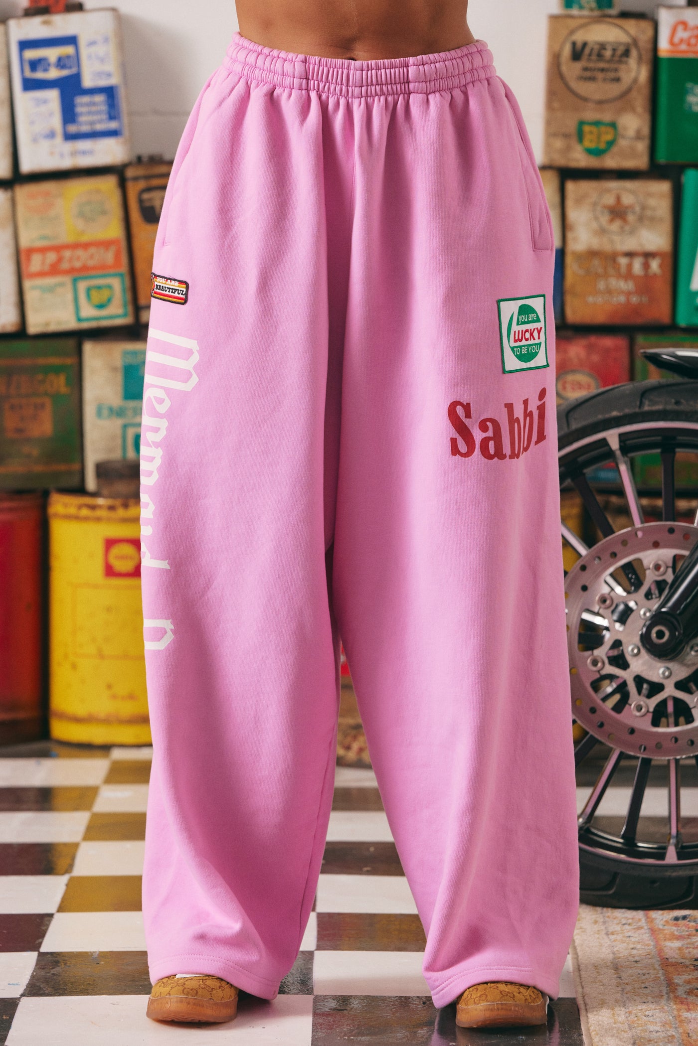 Wide Leg Sweat Pants - Mermaid Racing - Pink