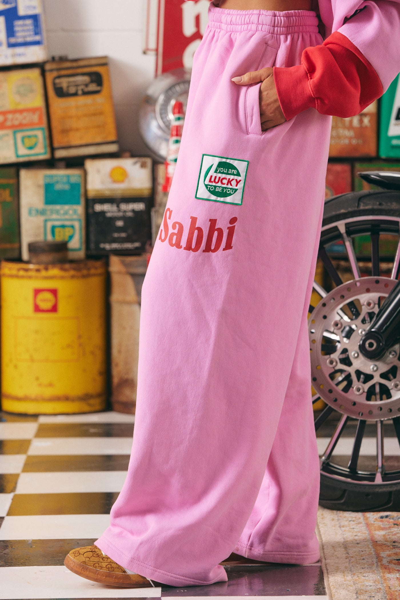 Wide Leg Sweat Pants - Mermaid Racing - Pink