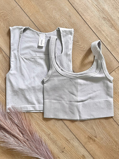 Clean Line Square Neck Top in Light Grey