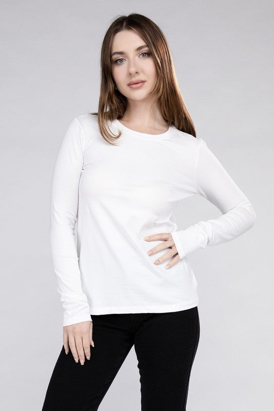 Cotton Crew Neck Long Sleeve T-Shirt