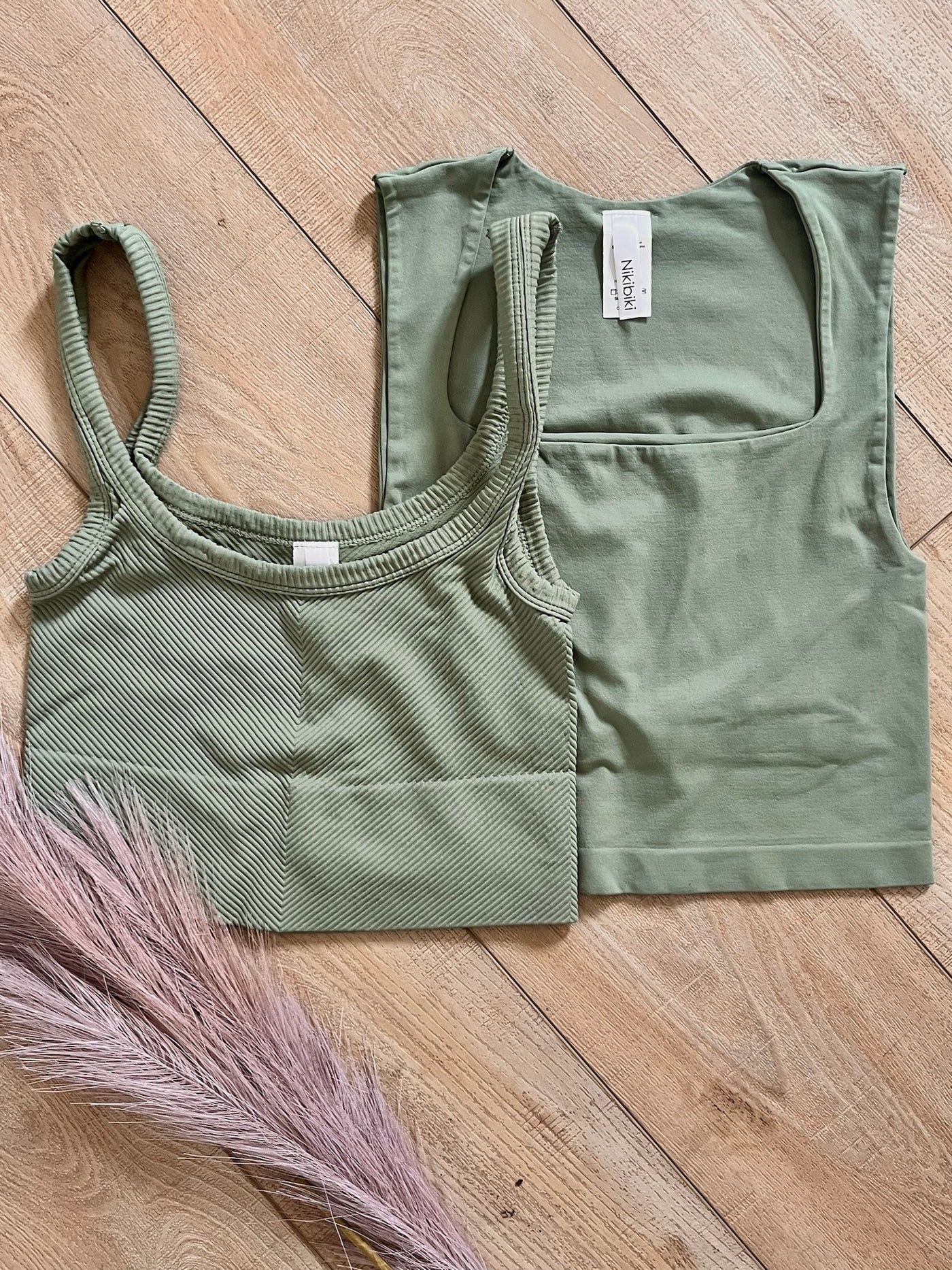 Chevron Ribbed Crop Top in Hedge Green