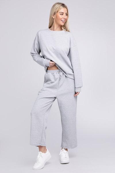 Textured Fabric Top and Pants Casual Set