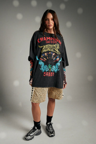 Champagne Tattoo Tee - Black