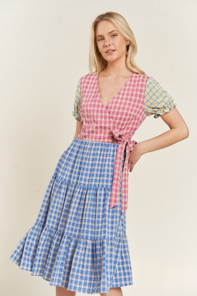 COLORBLOCK GINGHAM DRESS