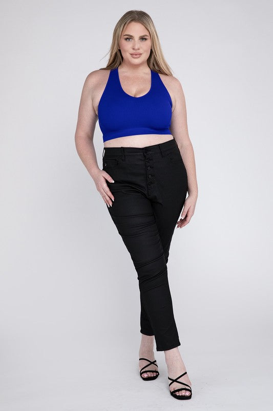 Plus Ribbed Cropped Racerback Tank Top