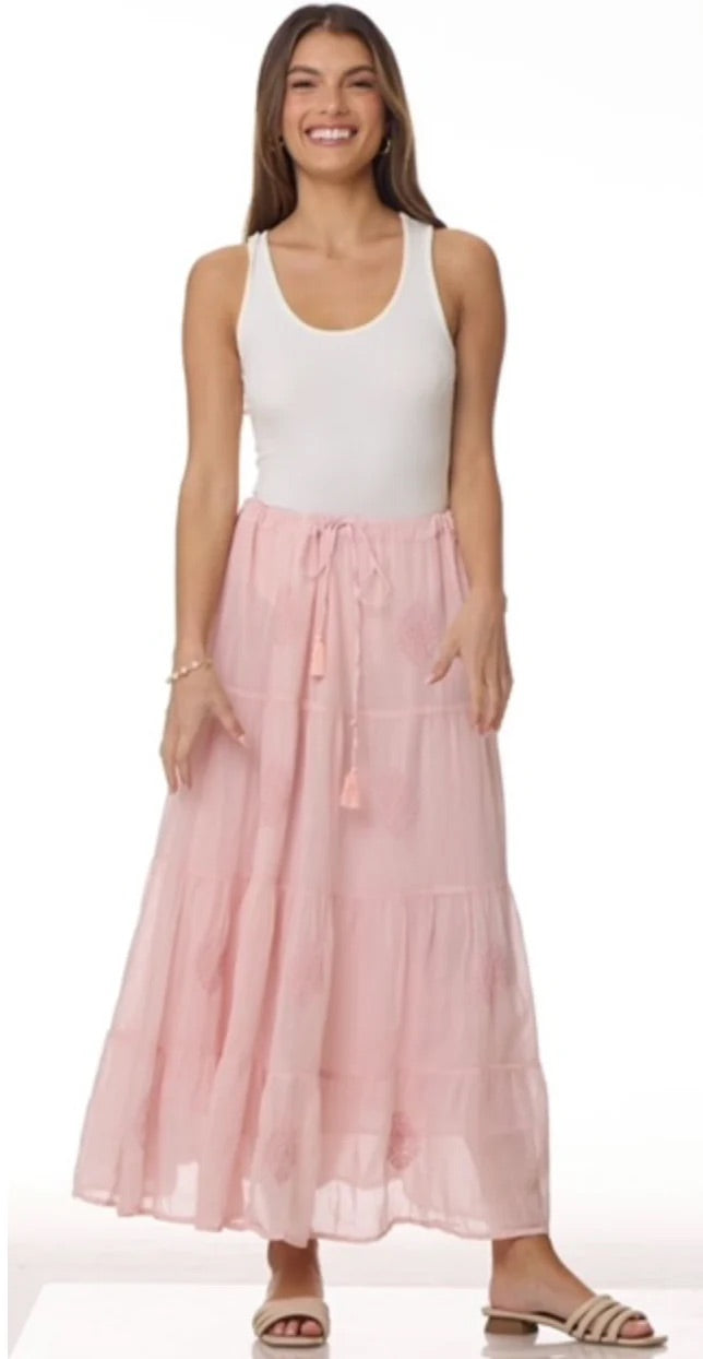 Mylene Embroidered Maxi Skirt Peach