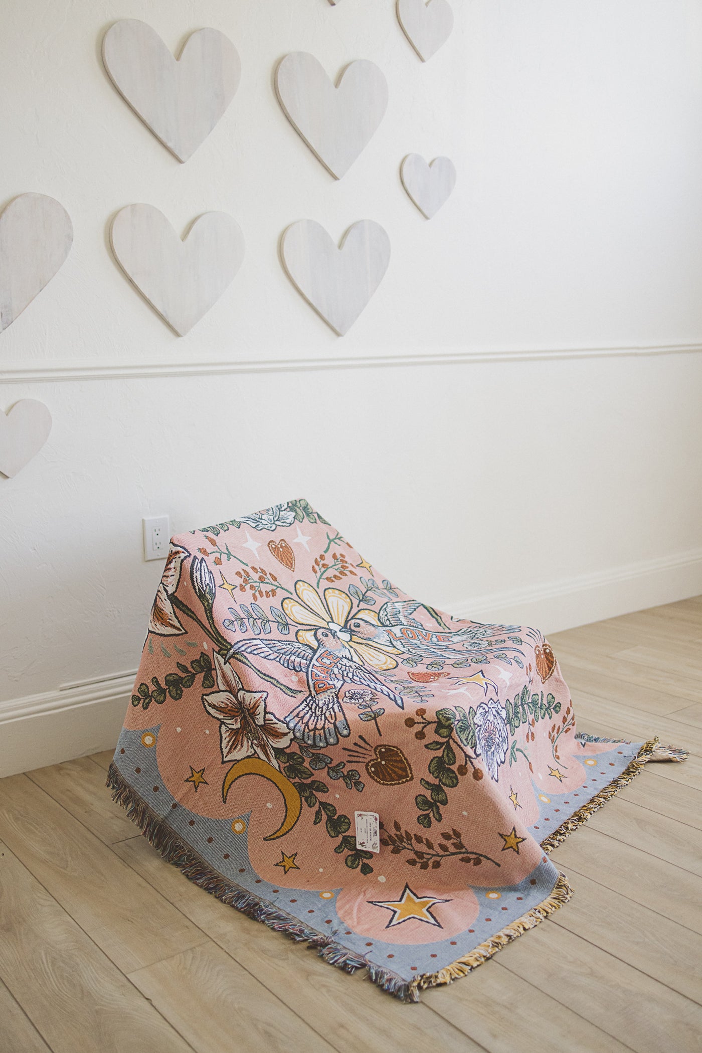 LOVE BIRDS WOVEN COTTON THROW by Denim & Bone