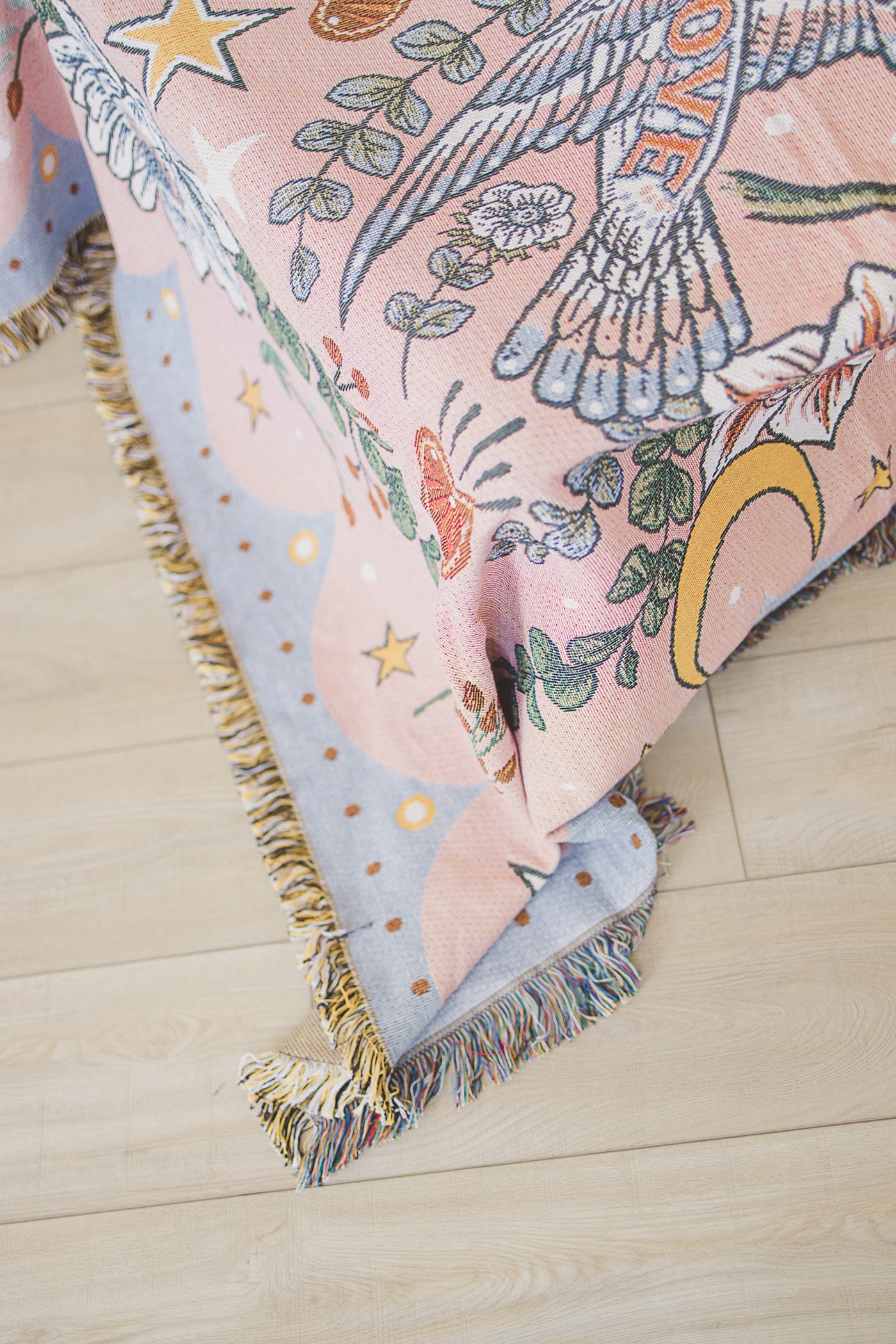 LOVE BIRDS WOVEN COTTON THROW by Denim & Bone