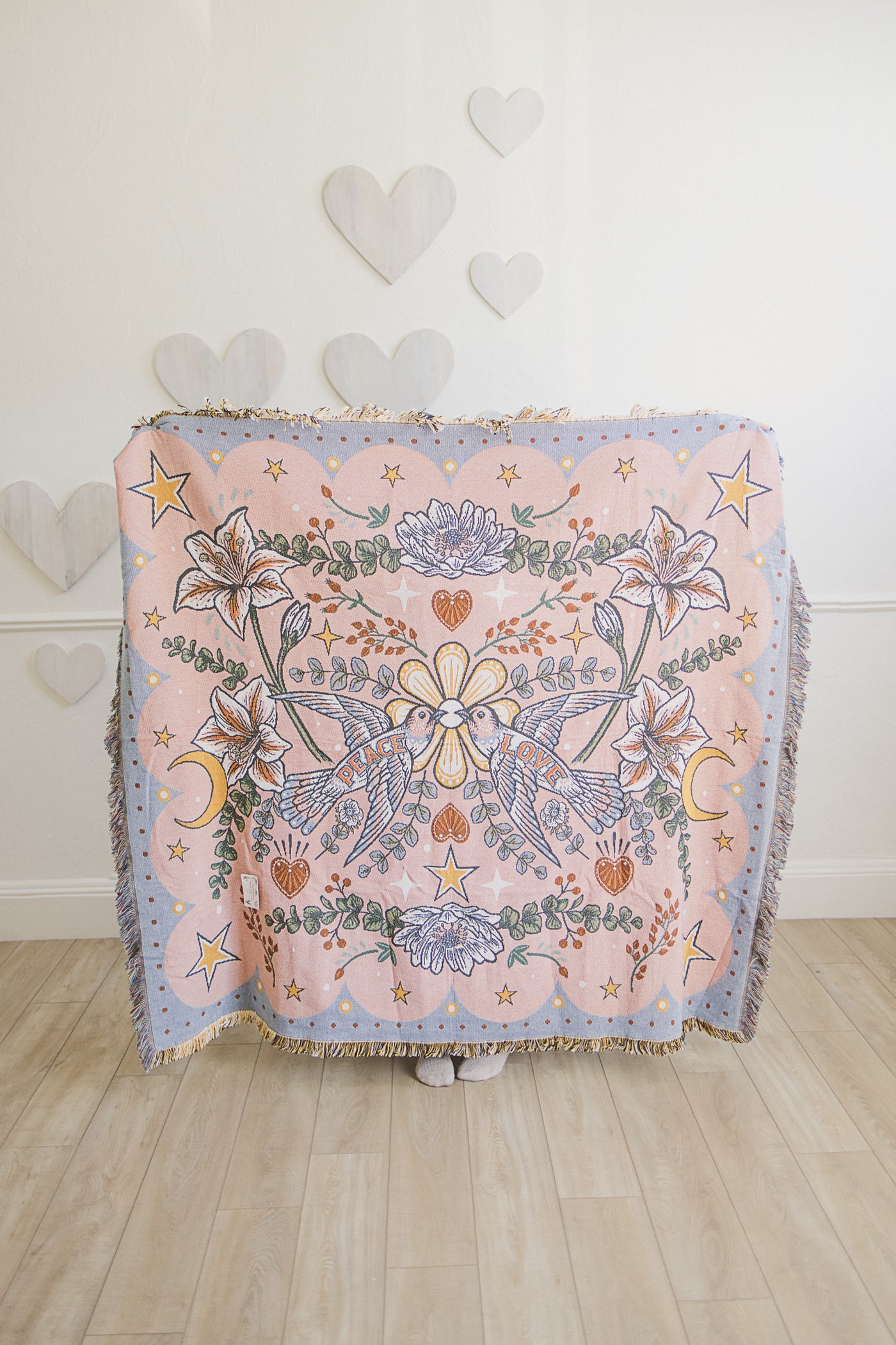 LOVE BIRDS WOVEN COTTON THROW by Denim & Bone