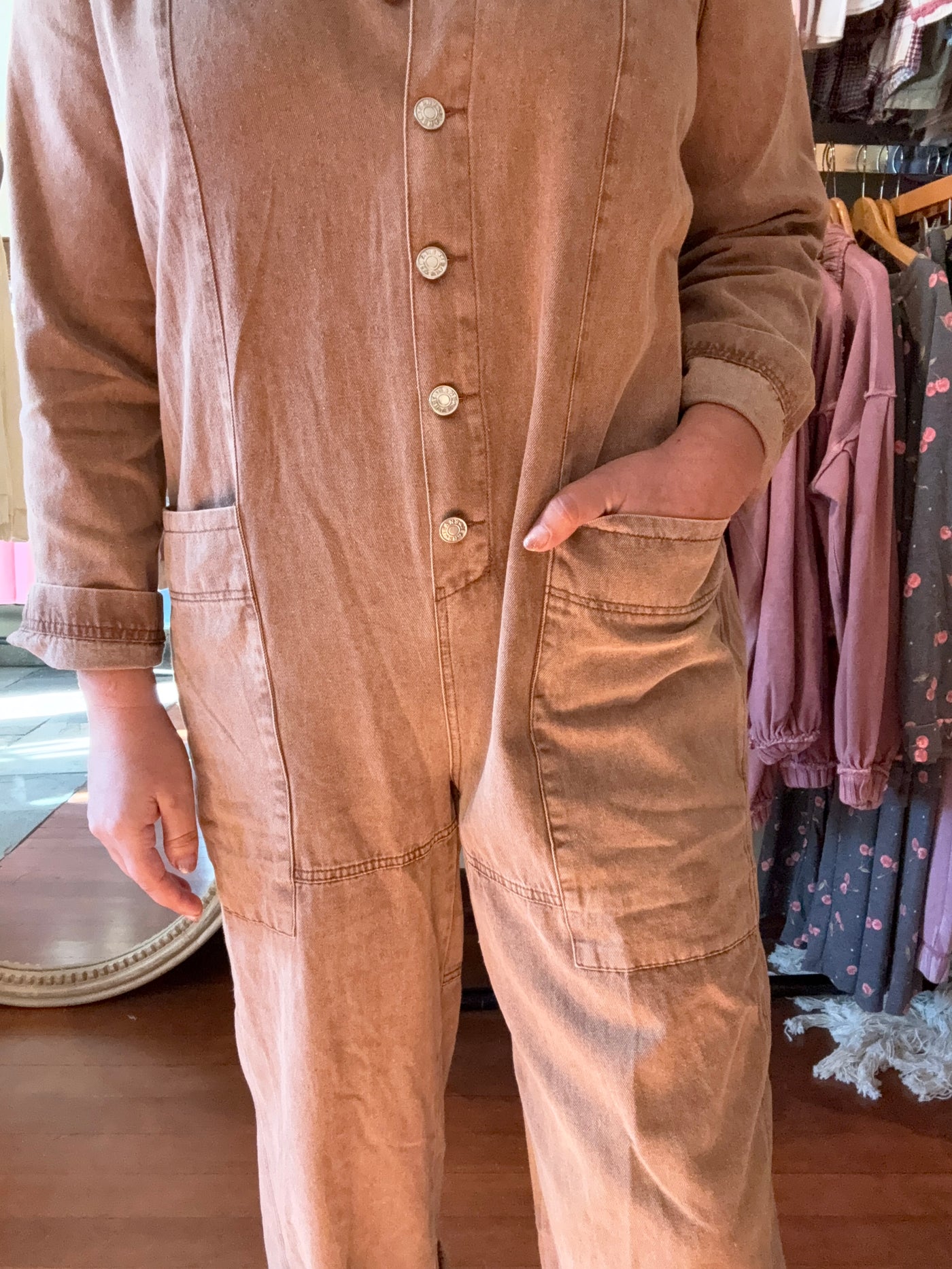 Washed Vintage Relaxed Button Jumpsuit