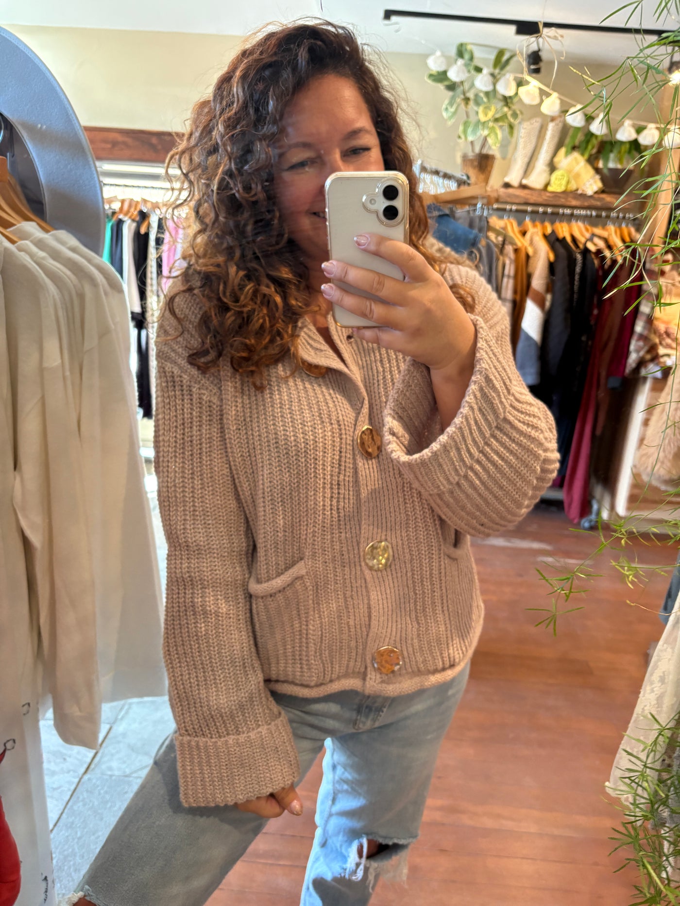 Luxe Vintage Gold Button Front Pocket Cardigan