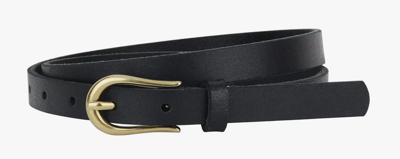 Equestrian Buckle Leather Belt in Black