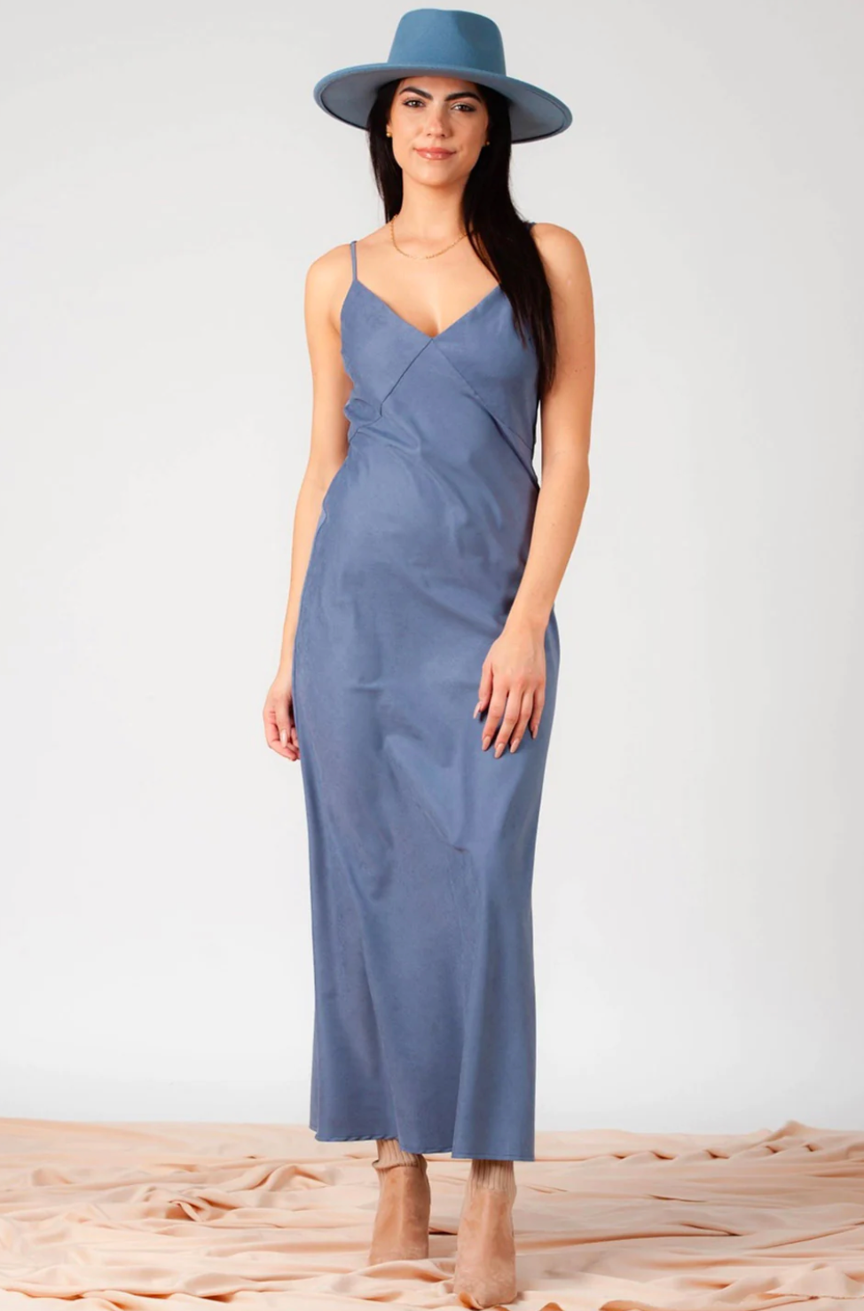 Jen Slip Dress in Denim Blue