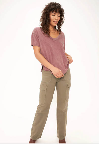 Jade Easy Fit Mineral Washed Tee in Venetian Wine