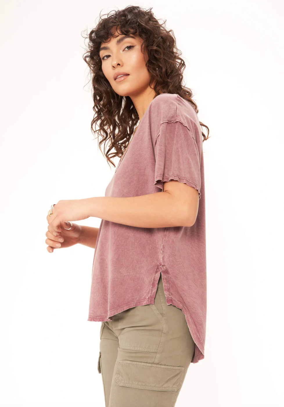 Jade Easy Fit Mineral Washed Tee in Venetian Wine